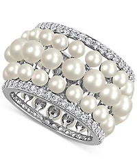 Cultured Freshwater Pearl (3 - 4-1/2mm) & Lab Grown White Sapphire (1-5/8 ct. t.w.) Multirow Ring Sterling Silver
