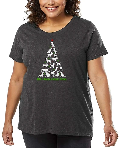 La Pop Art Plus Size Here Comes Santa Paws Word Art T-Shirt