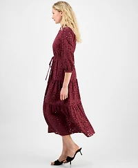 julia jordan Women's Eyelet Tie-Waist 3/4-Sleeve Midi Dress