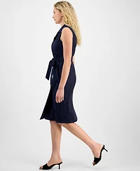 julia jordan Women's Faux-Suede Sash-Belt Notch-Lapel Dress