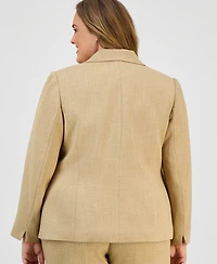 Kasper Plus Notched Collar One-Button Crepe Blazer