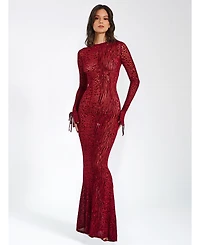 Miss Circle Women Waylynn Burnout Velvet Detail Mesh Backless Maxi Dress