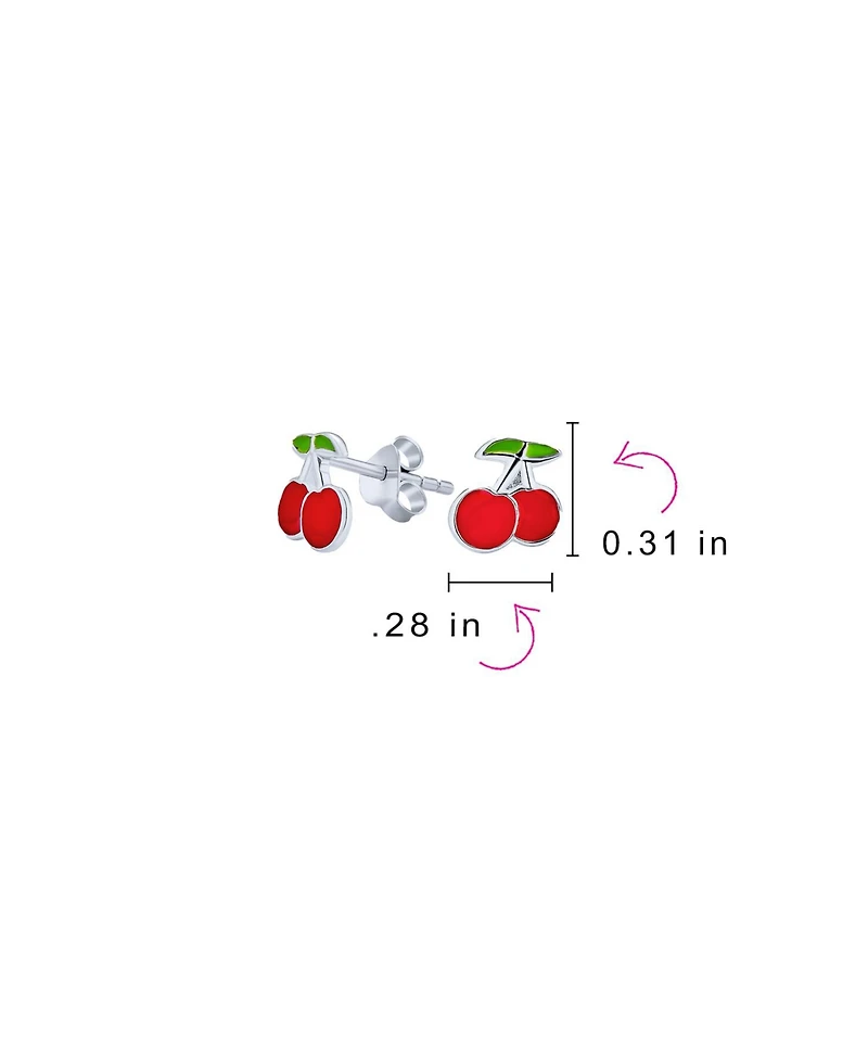 Bling Jewelry Tiny Small Summer Fruit Red Enamel Cherry Stud Earrings .925 Sterling Silver