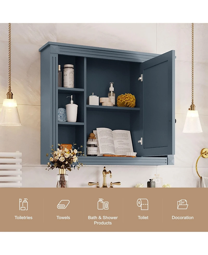 Casainc 35" x 28" Mirror Cabinet with 6 Open Shelves, Wall Mounted Bathroom Medicine (No Vanity)