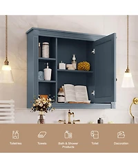 Casainc 35" x 28" Mirror Cabinet with 6 Open Shelves, Wall Mounted Bathroom Medicine (No Vanity)