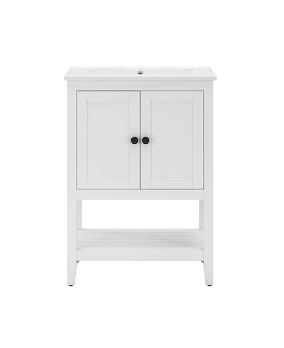 Casainc 24" Modern Bathroom Vanity with Ceramic Sink, Solid Wood Frame & Open Shelf