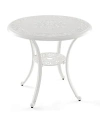 Gymax 31.5'' Round Patio Dining Table for 4 w/ 2'' Umbrella Hole Outdoor Side Table