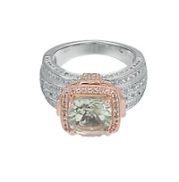 Suzy Levian Two-Tone Sterling Silver Cushion Cut Center Topaz Cocktail Milano Ring