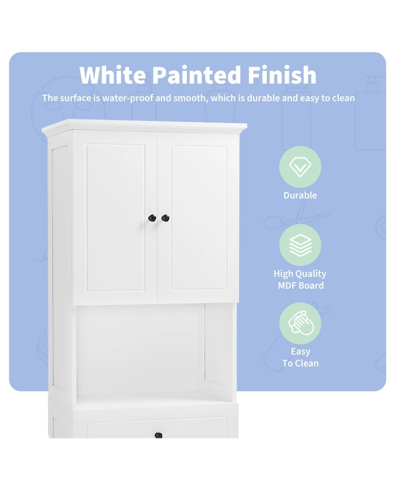 Casainc Tall Bathroom Cabinet with Four Doors, Large Storage Space & Open Shelves