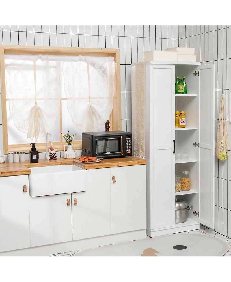 Gymax 70'' Storage Cabinet Freestanding Pantry Cabinet w/2 Doors & 5 Shelves