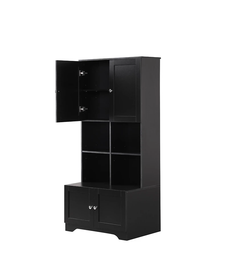 Casainc Tall and Wide Bathroom Storage Cabinet, Freestanding Unit with 4 Doors, Adjustable Shelves, Open Shelves