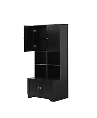 Casainc Tall and Wide Bathroom Storage Cabinet, Freestanding Unit with 4 Doors, Adjustable Shelves, Open Shelves