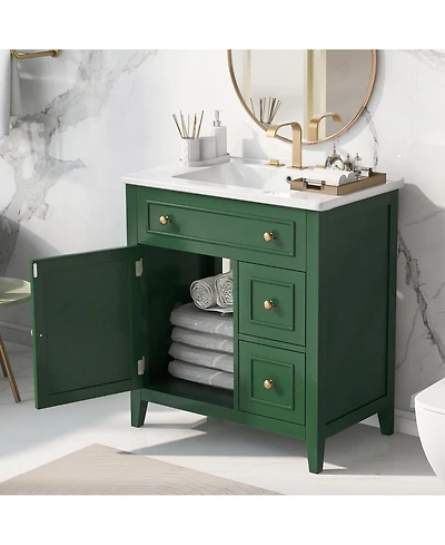 Casainc 30" Bathroom Vanity with Sink Top, Cabinet with Door and Two Drawers, Solid Wood Frame, One Package