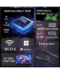 Hp Omen Slim 16" Gaming Traditional Laptop Intel Core Ultra 7 255H 16GB Ram Nvidia GeForce Rtx 5060 512GB Ssd Storage Windows 11 Home Fhd+ 144Hz