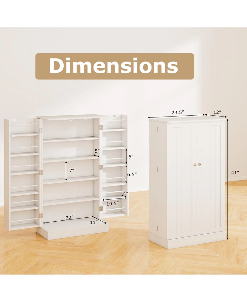 Gymax 41'' Tall Pantry Cabinet Kitchen Storage Cabinet w/ Doors & Adjustable Shelves