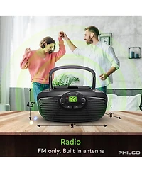 Philco Boombox Portable Cd Player with Bluetooth, Usb Playback and Cd Player is Compatible with MP3/Wma/Cd-r/Cd-rw CDs, Auxiliary Input, Stereo Sound