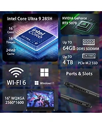 Hp Omen Slim 16" Gaming Traditional Laptop Intel Core Ultra 9 285H 16GB Ram Nvidia GeForce Rtx 5070 512GB Ssd Storage Windows 11 Home Wqxga 240Hz