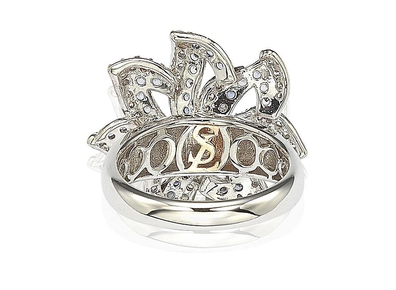Suzy Levian Sterling Silver Sapphire & Created White Flower Ring