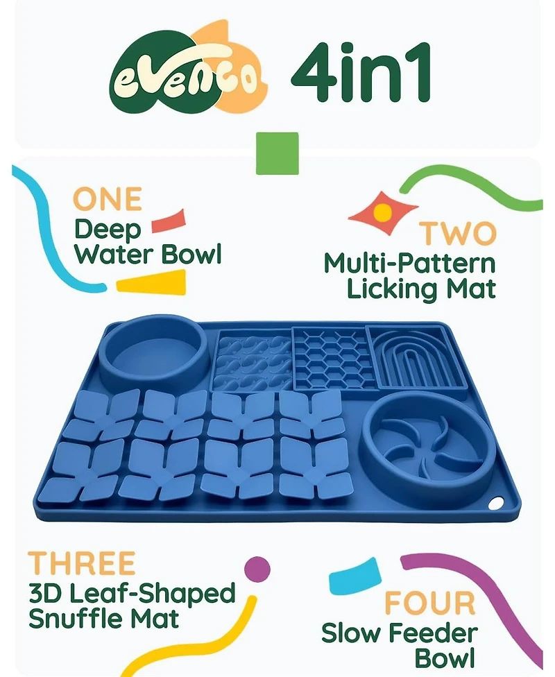 Aostirmotor Blue Slow Feeder Bowl Silicone Lick Mat with Suction Cups for Dog Cat