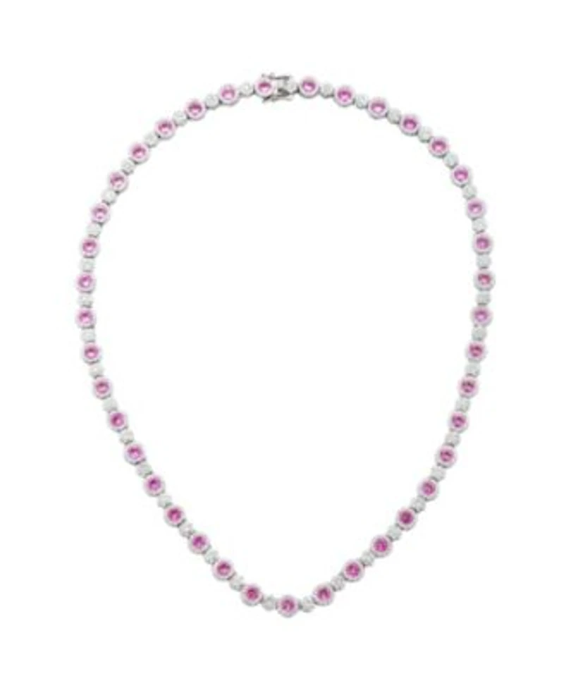 Suzy Levian New York Suzy Levian Sterling Silver Sapphire Created White Sapphire Tennis Necklace