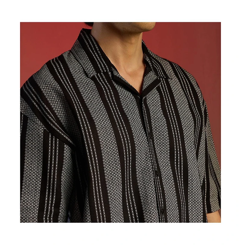Campus Sutra Men's Woven Striped Oversized Shirt