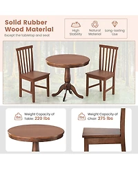 Gymax 3-Piece Dining Kitchen Table Dining Set Mid-Century Round WoodenTable & 2 Chairs