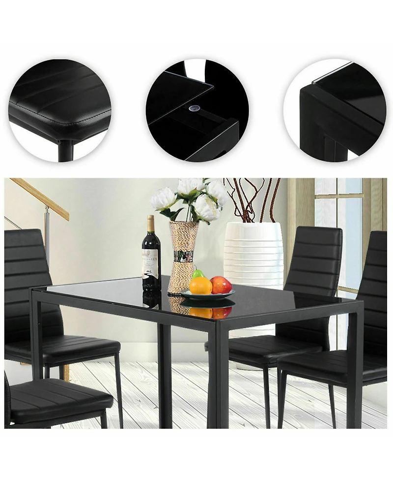 Gymax 5 Piece Table Chair Kitchen Dining Set Furniture Glass Metal