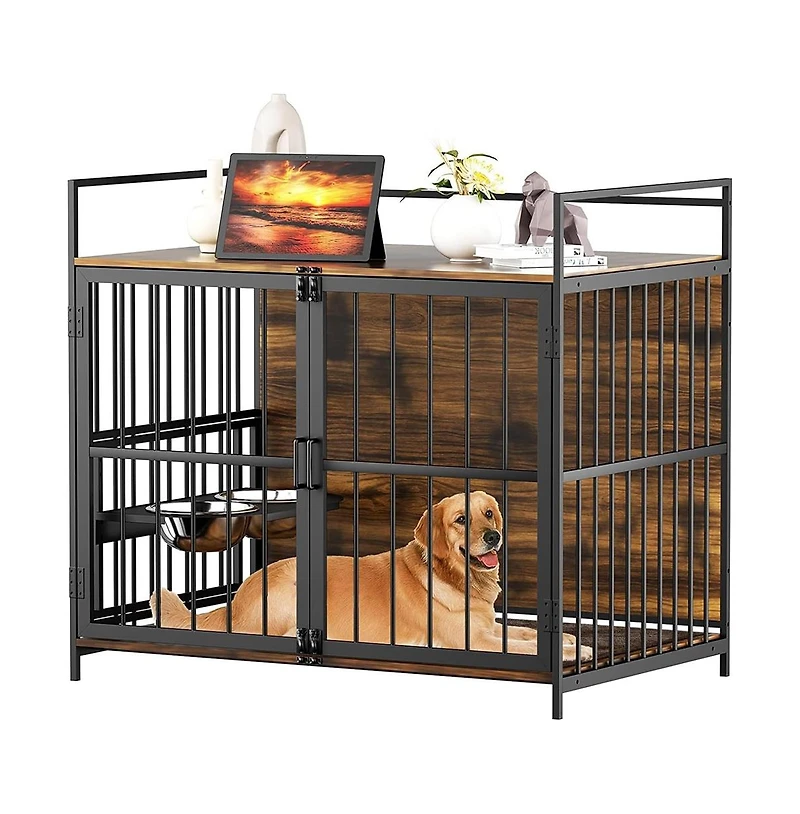 Aostirmotor 41 in. Indoor Heavy Duty Sturdy Dog Crate Furniture-Style Cages for Large Dogs