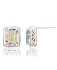 Suzy Levian New York Sterling Silver Emerald Cut Topaz And White Stud Earrings