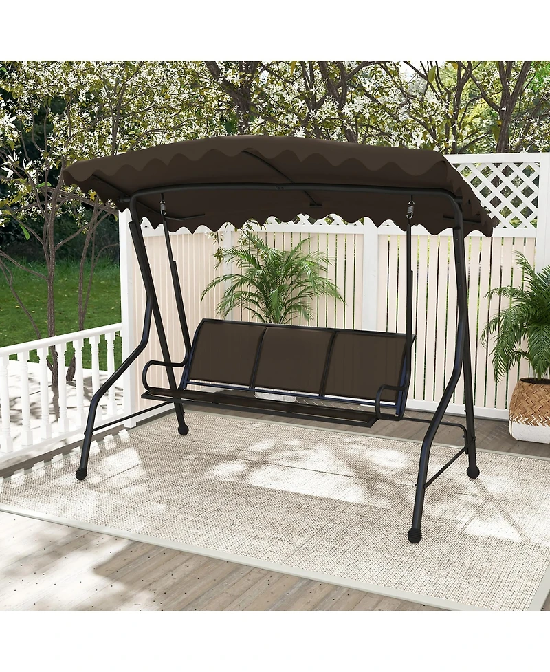 Gymax 3-Seat Outdoor Swing Porch Canopy Swing w/ Adjustable Shading Breathable Seat