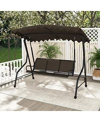 Gymax 3-Seat Outdoor Swing Porch Canopy Swing w/ Adjustable Shading Breathable Seat