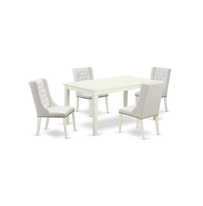 East West Furniture 5-Piece Kitchen Dining Set Includes 1 Capri Rectangular Dining Table and 4 Light Grey Linen Fabric Parson Dining Chairs with Butto
