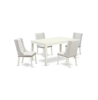 East West Furniture 5-Piece Kitchen Dining Set Includes 1 Capri Rectangular Dining Table and 4 Light Grey Linen Fabric Parson Dining Chairs with Butto