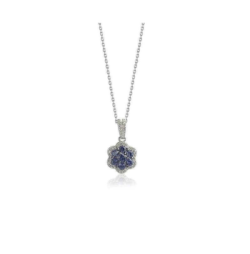 Suzy Levian Sterling Silver Sapphire & Created White Flower Pendant