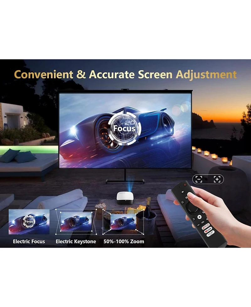 Elephas Smart 4K Projector with 5G Wifi and Bluetooth, Netflix/Amazn Prime Video Certified, Dolby Audio, 800ANSI Outdoor Projector