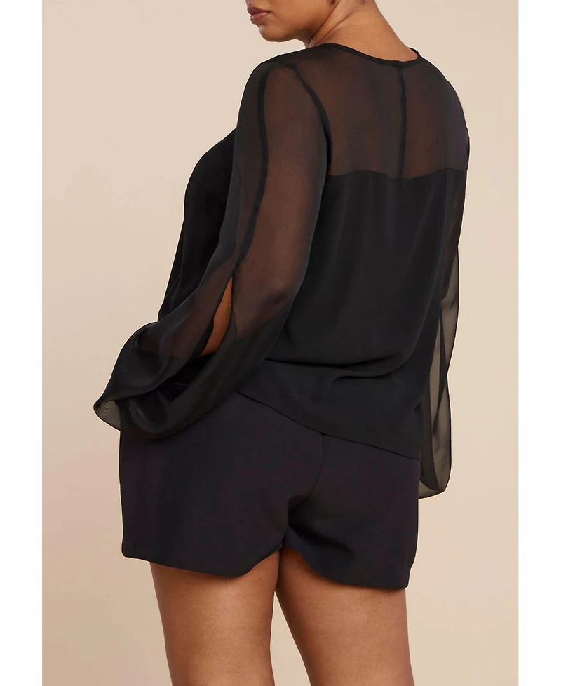 Eloquii Women's Draped Sheer Sleeve Blouse