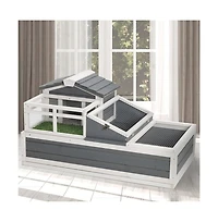 Aostirmotor 44.1 in. Outdoor Tortoise House Habitat with Turf Balcony 2 Stories Ladder Tray Openable Roof in Gray