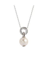 Suzy Levian New York Sterling Silver Freshwater Pearl & Sapphire Classic Circle Pendant