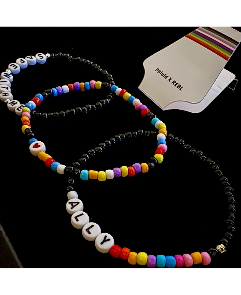 Rebl Jewelry 3-Piece Rainbow Beaded Stretch Bracelet Set Ally and Safe With Me