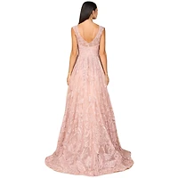 Lara Women's Overskirt Lace Fitted V - Neck Gown