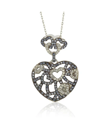 Suzy Levian Sterling Silver Sapphire & Created White Clustered Heart Pendant