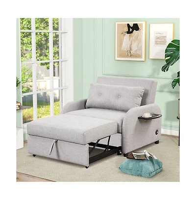 Maison Boucle Modern Linen Pull-Out Sleeper Sofa Bed with Usb Charger and Side Table for Living Room-Maison Boucle
