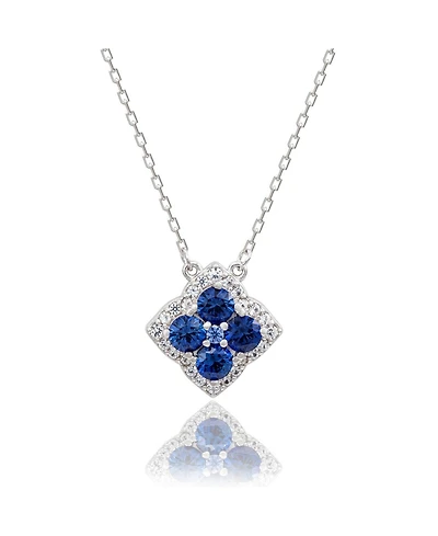 Suzy Levian New York Sterling Silver Sapphire & Created White Clover Flower Necklace