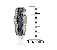 Suzy Levian New York Sterling Silver Sapphire and Created White Curvy Frame Huggie Hoop Earrings