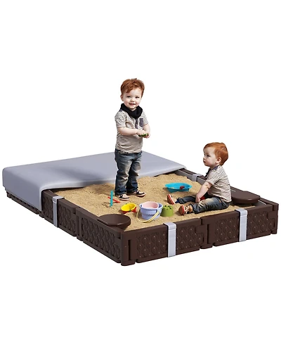 Qaba Recgular Kids box with Cover, 4 Seats, Bottom Liner,
