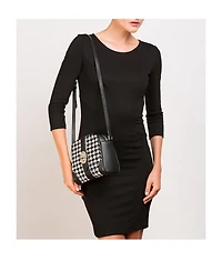 Susu Houndstooth Small Crossbody Bag Black and White Pebble Leather Purse with Zipper Closure