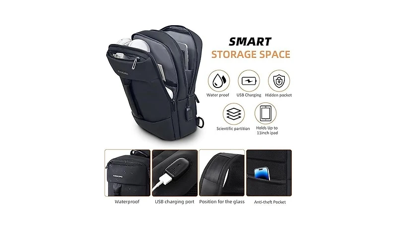 14-16 inch Sling Bag for Men,Black Crossbody Bag with Usb Charging Port Fits 10.2inch iPad, Casual Daypack(Black)