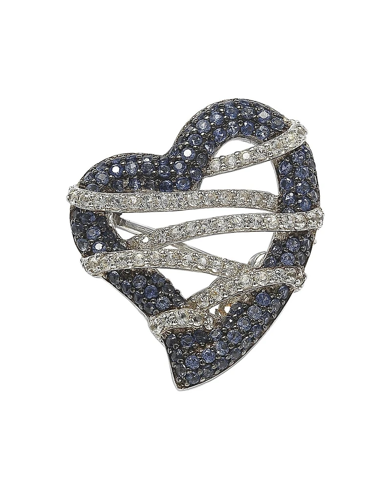 Suzy Levian New York Suzy Levian Sterling Silver Sapphire & Created White Sapphire Wrapped Heart Brooch