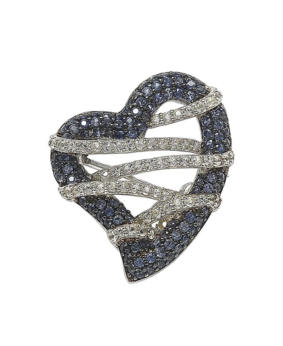 Suzy Levian New York Suzy Levian Sterling Silver Sapphire & Created White Sapphire Wrapped Heart Brooch