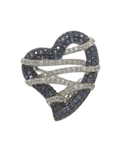 Suzy Levian New York Suzy Levian Sterling Silver Sapphire Diamond Accent Wrapped Heart Brooch